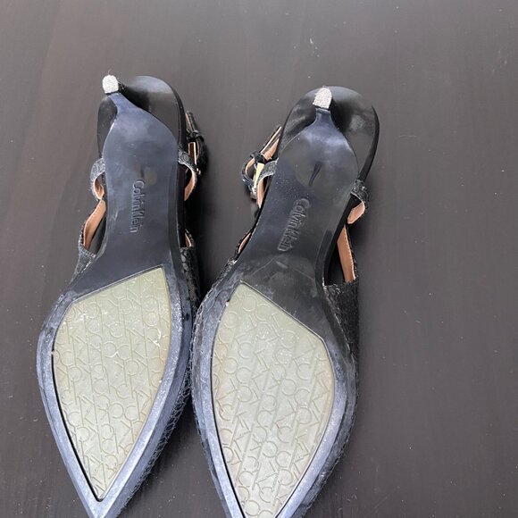 Calvin Klein Black Strap Kitten Heels Size 7 - Picture 2 of 2